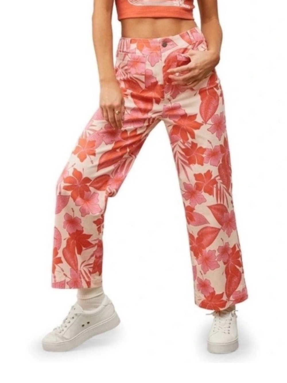 ISO Roxy Coastal Cruiser Pink & Coral Floral Wide-Leg Pants